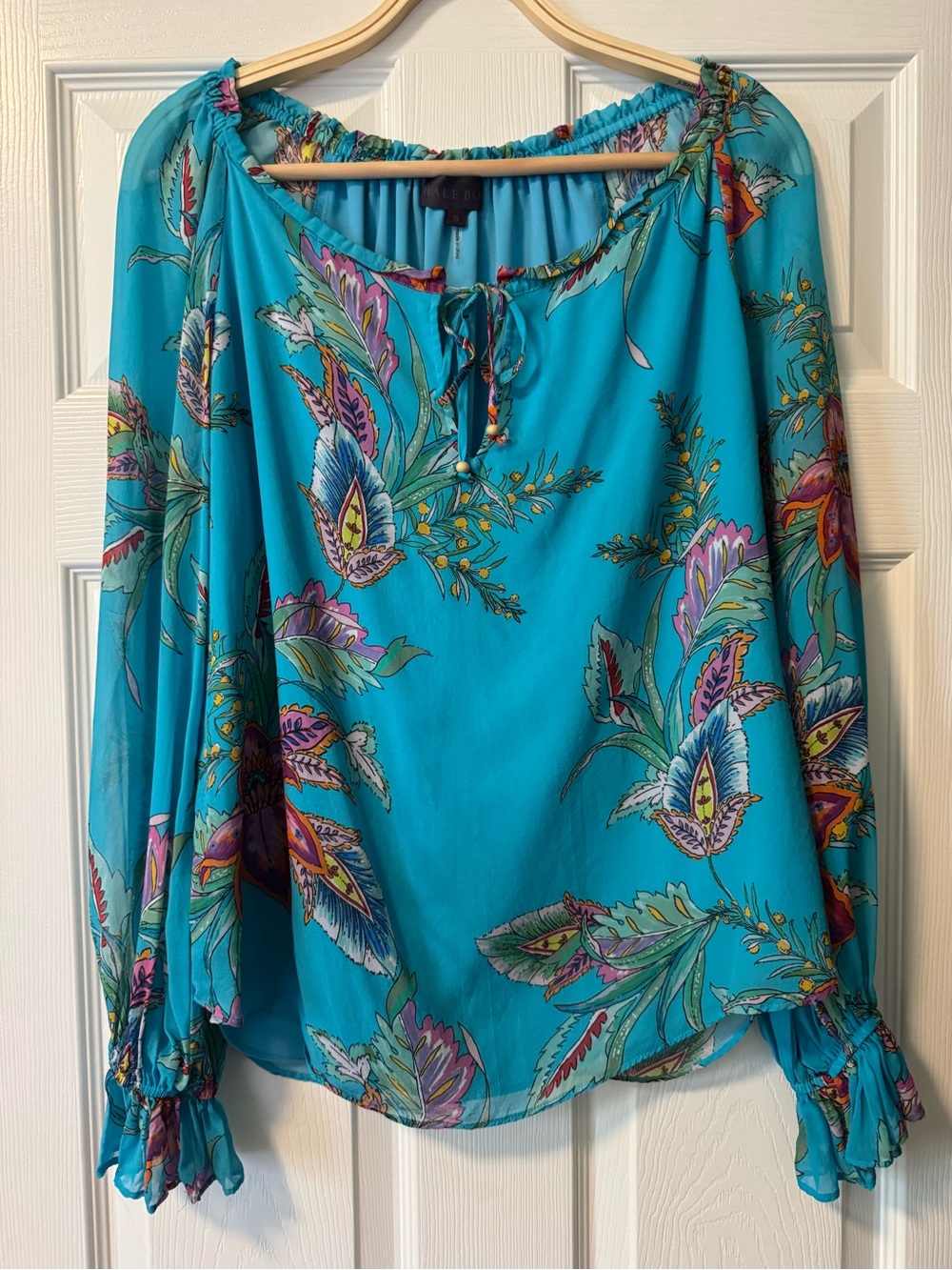 Like-New Hale Bob Turquoise Floral Paisley Longsleeve Blouse - Small